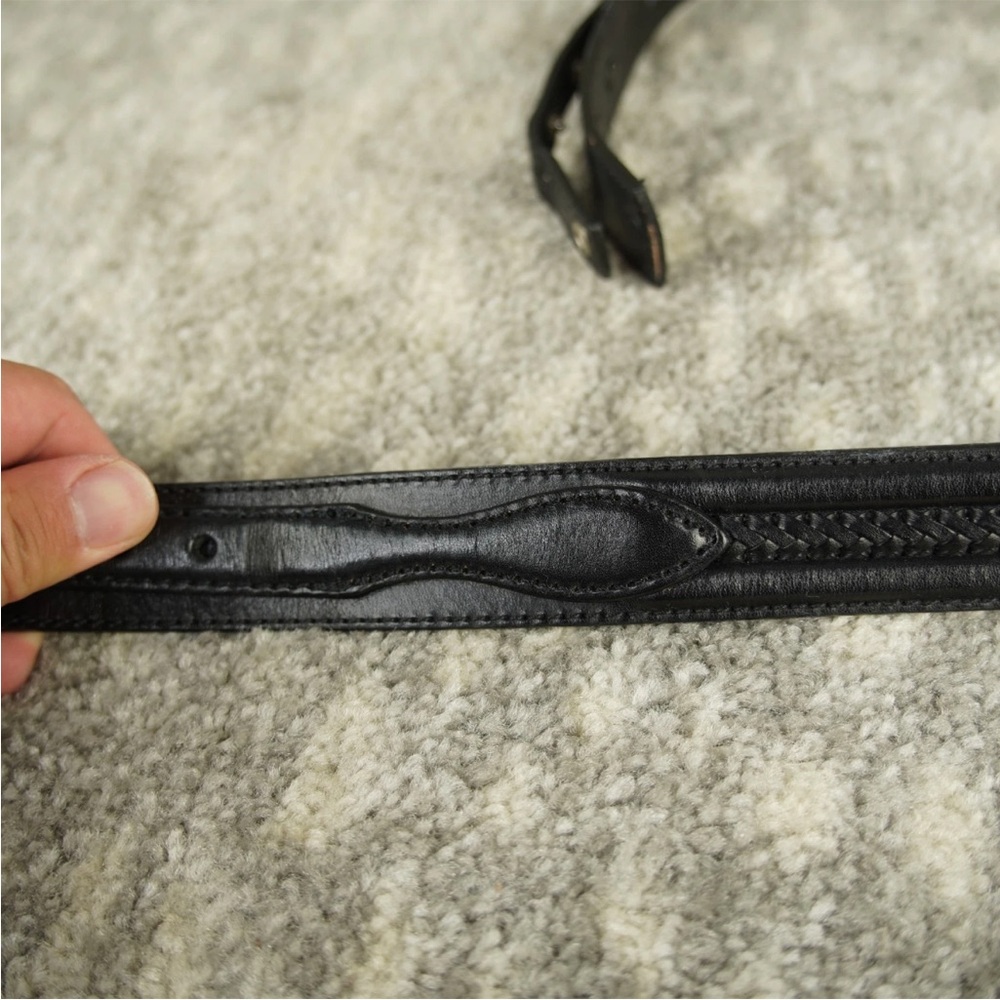 VTG Tony Lama South Western Black Leather Belt 7733 L Size 42 Braided No Buckle - Picture 6 of 10